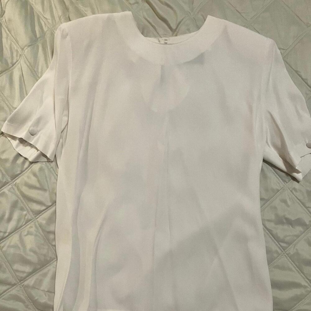 White MADE IN USA! Size 10 Vintage Blouse Shoulder Pads 90s Rayon R.J. Stevens